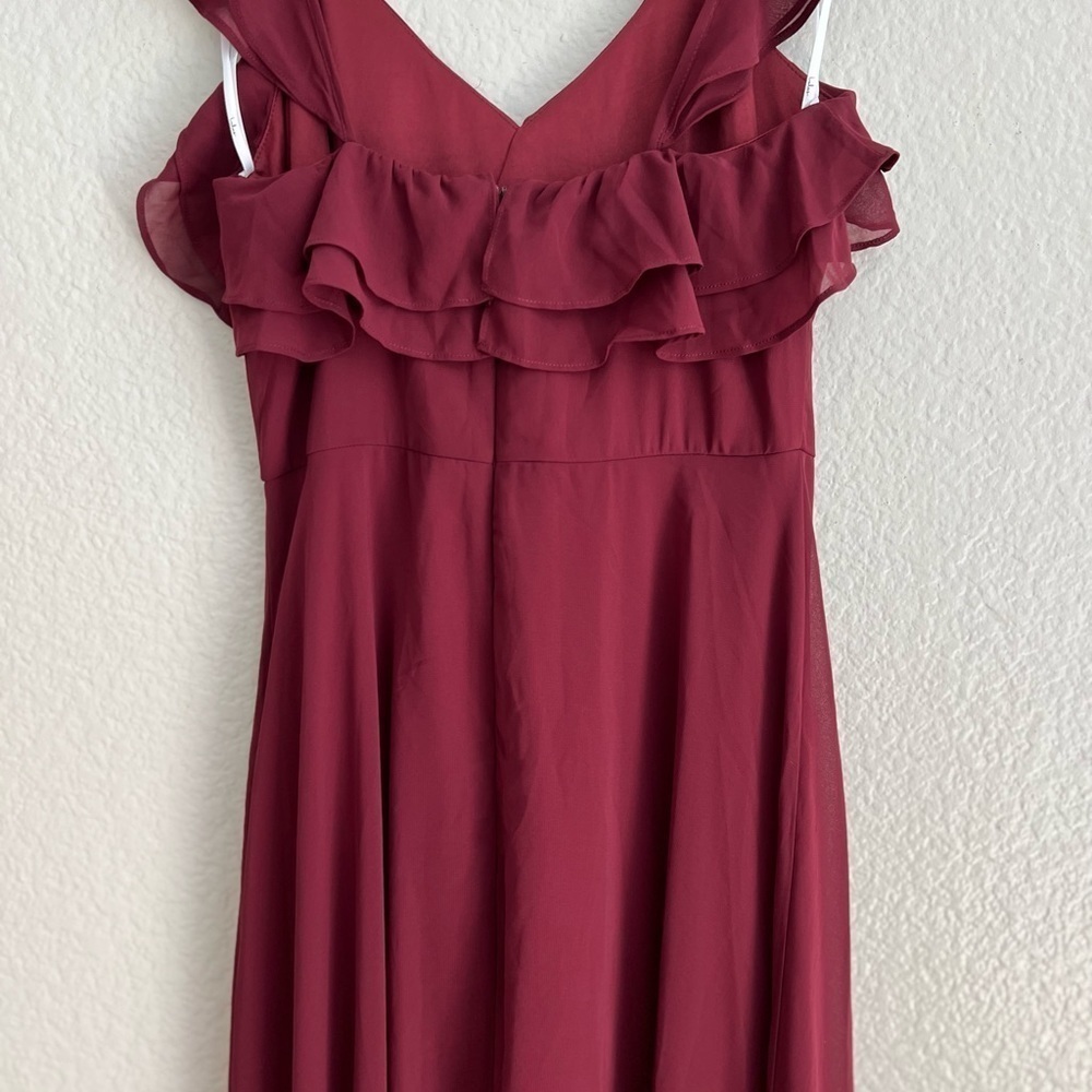 NWOT Lulus Adoring Glances Burgundy Ruffled Maxi Dress - Picture 8 of 10